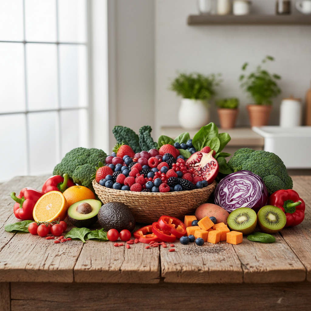 Makanan kaya antioksidan seperti buah-buahan dan sayuran