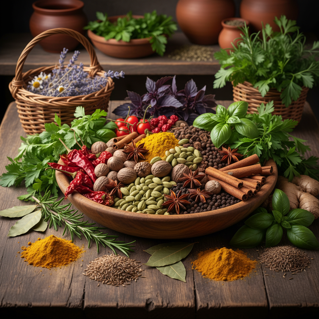 Bahan-bahan alami seperti rempah-rempah dan herbal