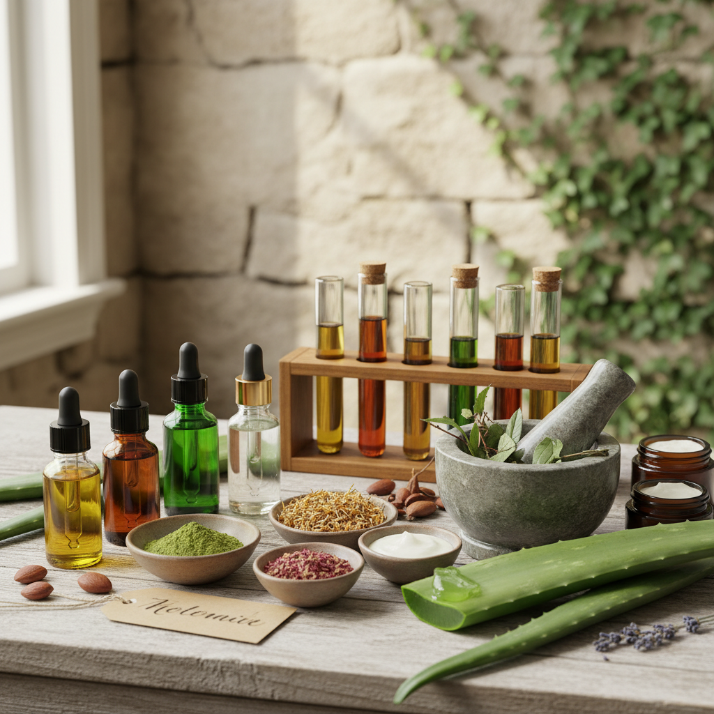 Bahan-bahan perawatan kulit alami seperti minyak dan ekstrak tumbuhan